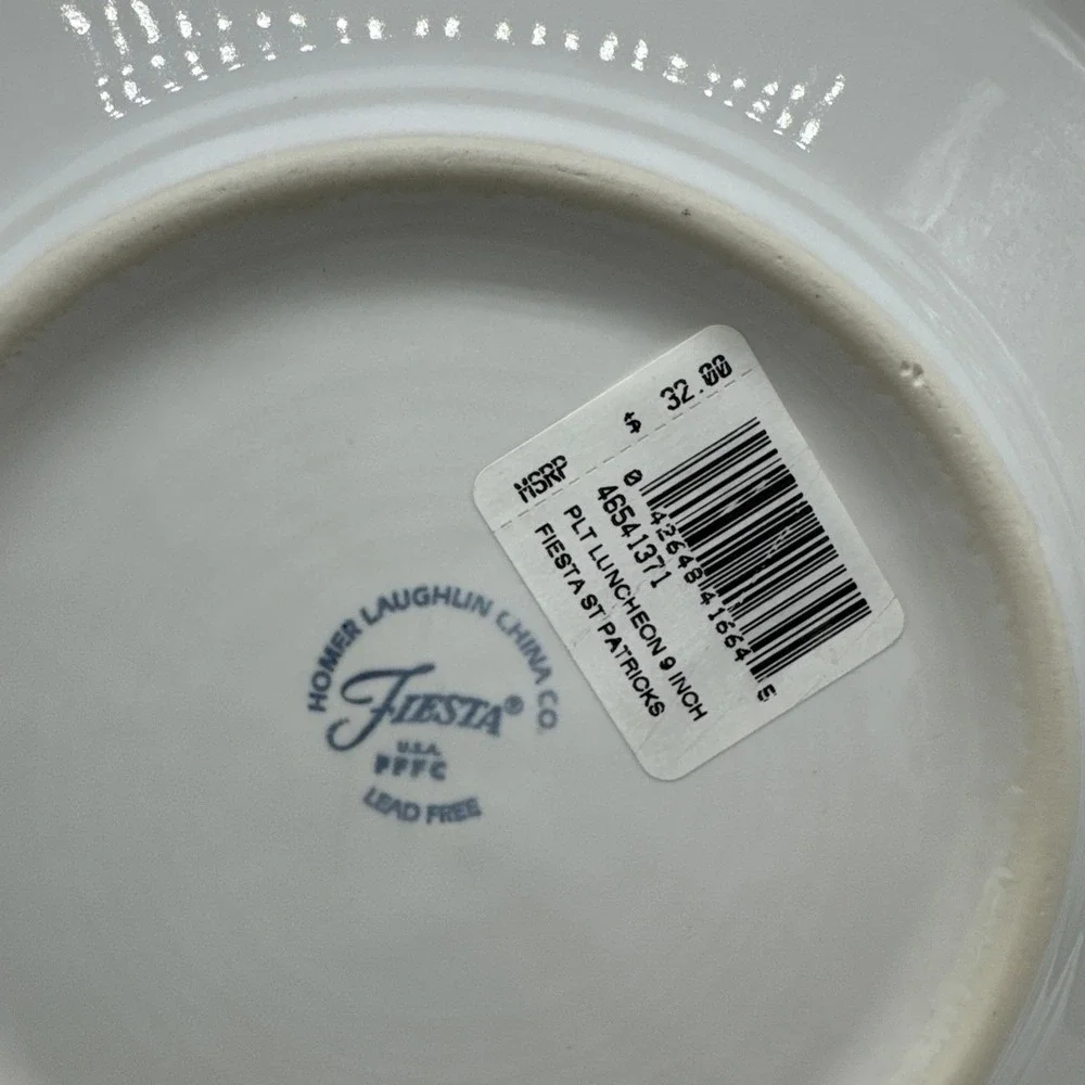 Fiestaware St Patricks Lunch Plate Fiesta White 9 inch Luncheon NEW #1